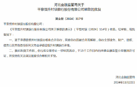 河北三家村镇银行获批解散 第3张